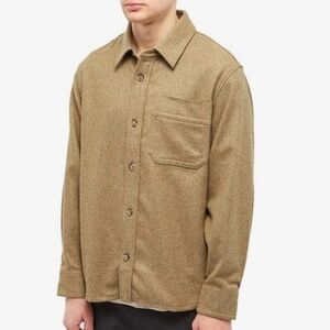 A.P.C. Men's Basile Wool Overshirt Shacket In Khaki Heather L